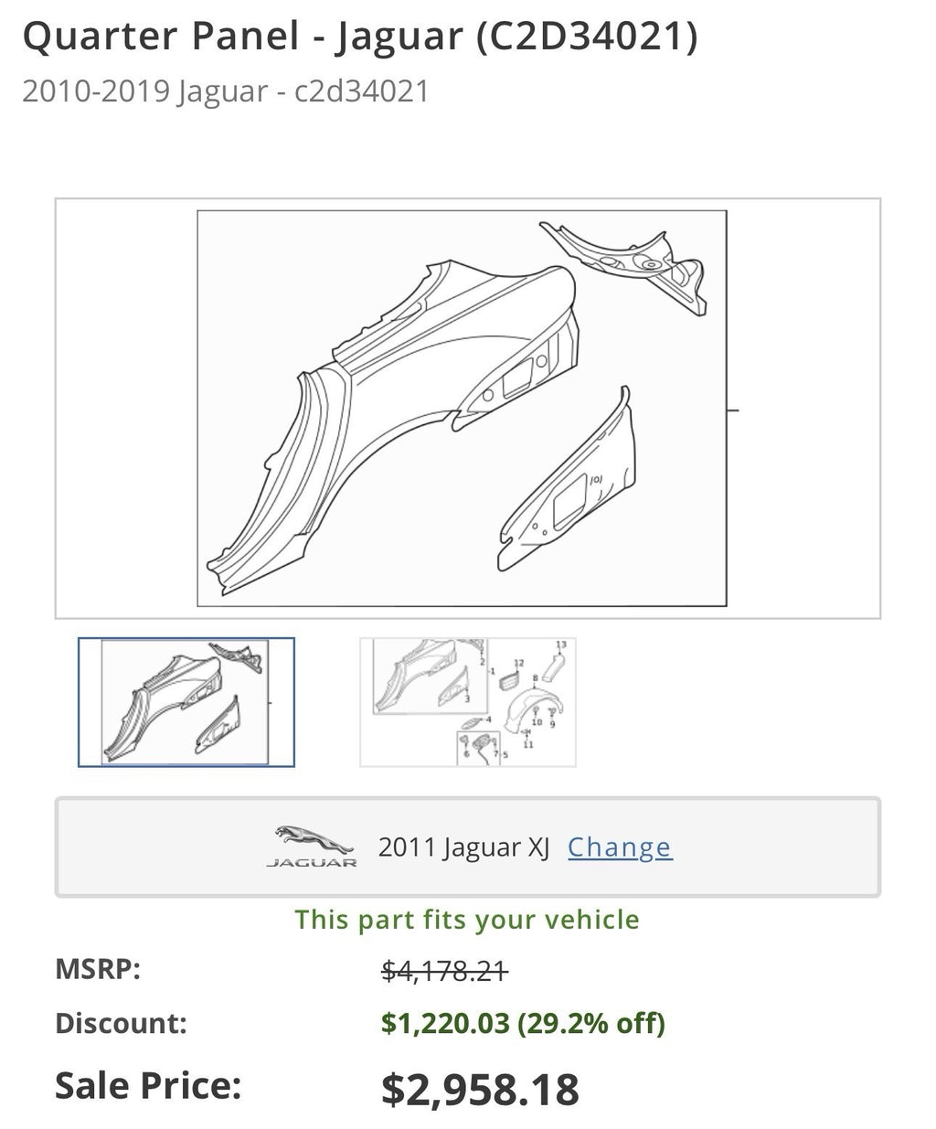 2010-2019 JAGUAR XJ XJR XJR575 LEFT DRIVER QUARTER PANEL Body Side Rear OEM