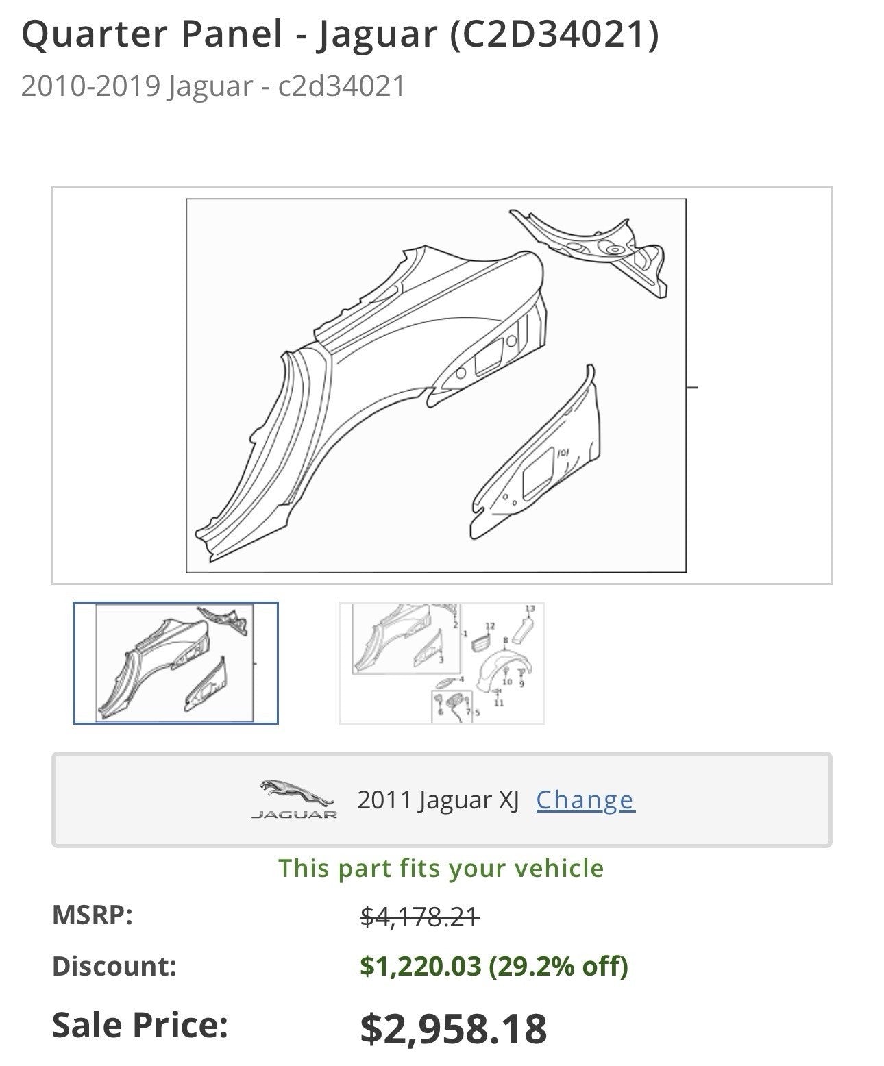 2010-2019 JAGUAR XJ XJR XJR575 LEFT DRIVER QUARTER PANEL Body Side Rear OEM
